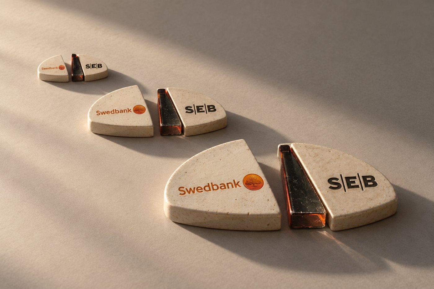 „Swedbank“ ir SEB internetinio Baltijos akcijų pirkimo išlaidos perkant už 100, 500 ir 2 000 €.