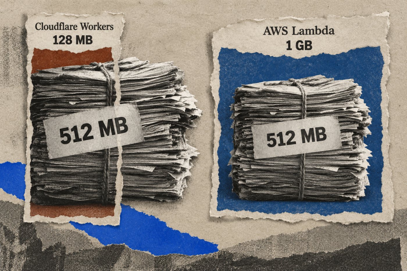 Ein angenommener Arbeitssatz von 512 MB überschreitet die Speichergrenze eines Cloudflare Workers, passt aber in die gewählte AWS-Lambda-Konfiguration.