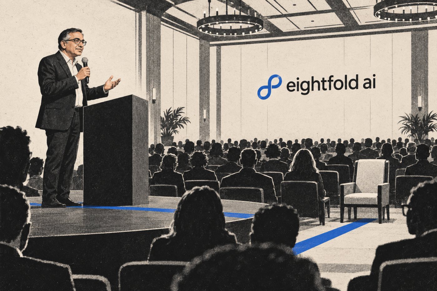 Ashutosh Garg en un acto de Eightfold AI; el fundador continúa vinculado a la empresa como presidente del consejo.