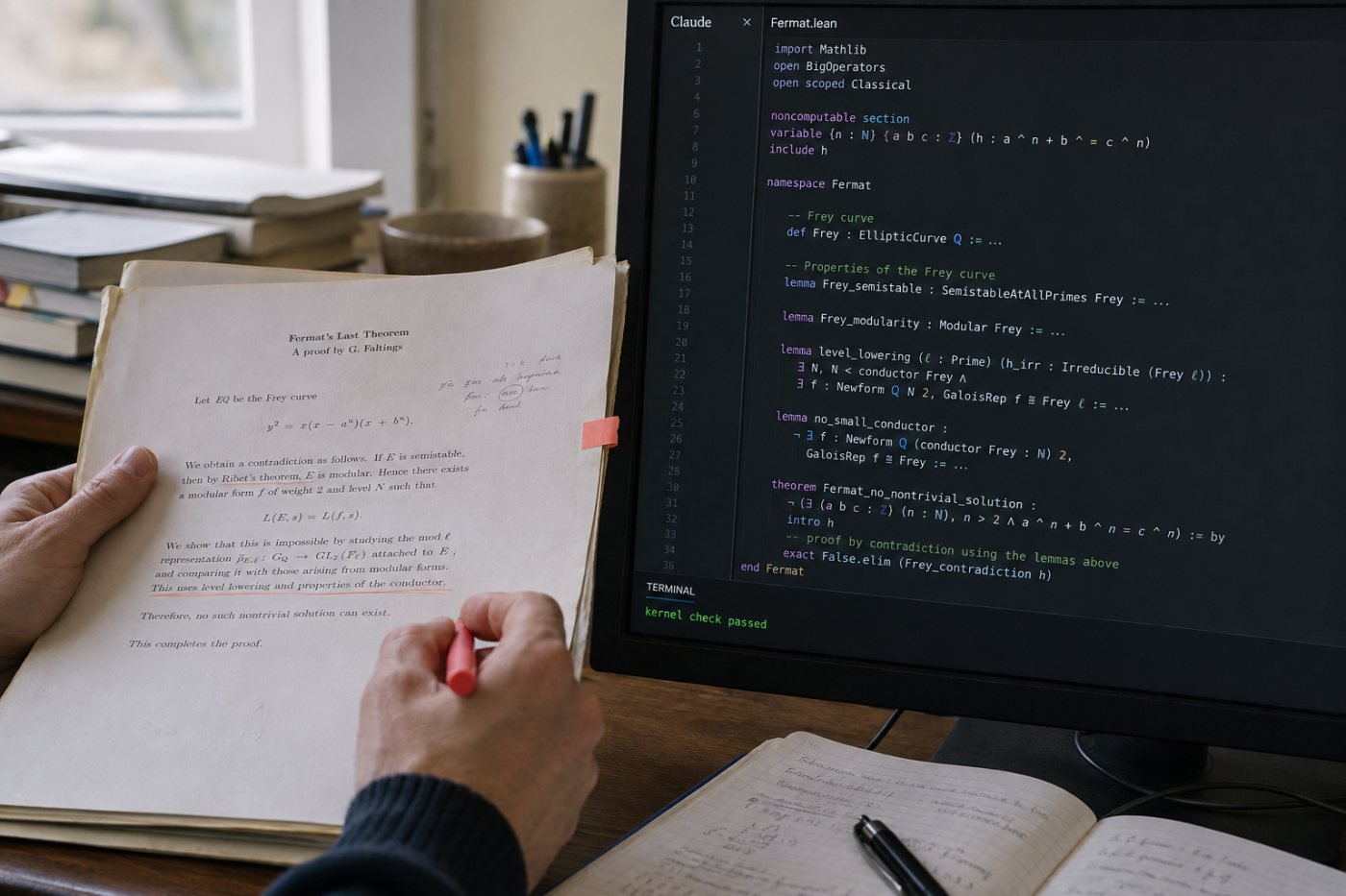 既存の数学的証明がLeanの定義と補題へ形式化され、カーネルで検証されるまでの違い