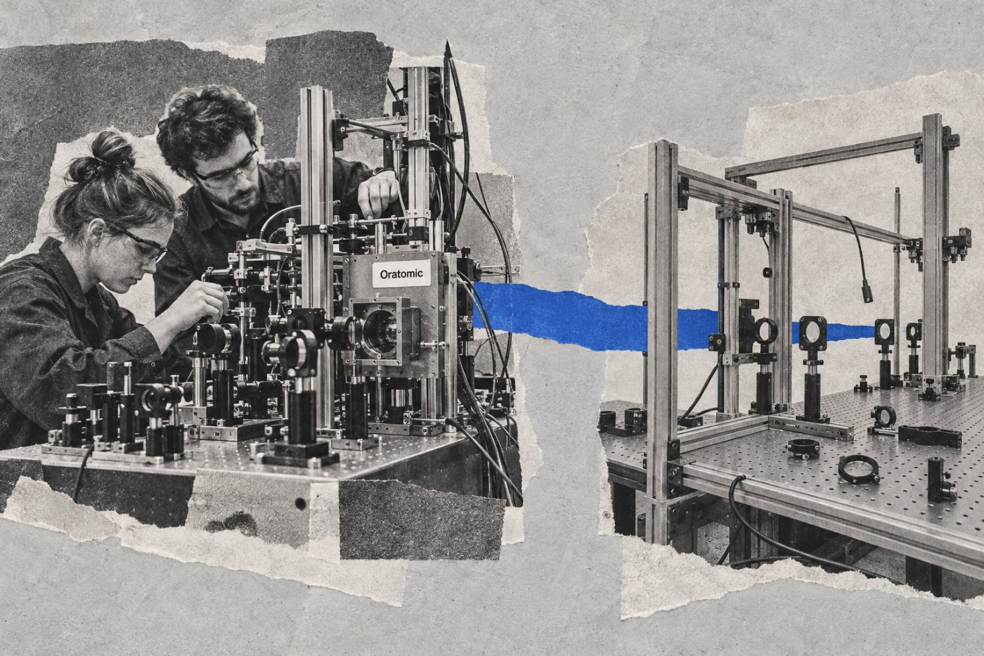 „Oratomic“ planuojamo kvantinio kompiuterio laboratorijoje montuojami optikos ir valdymo komponentai.