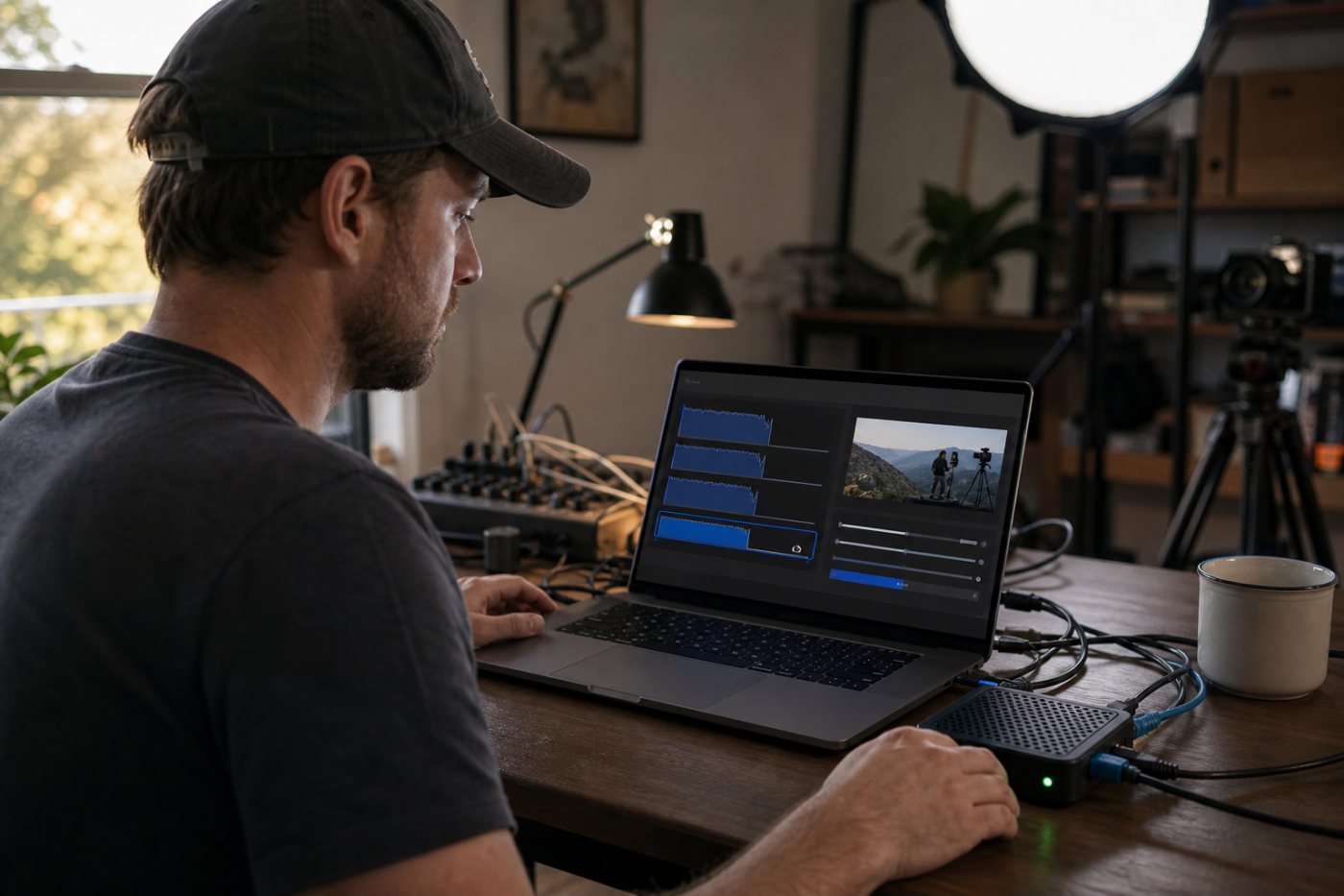 Repeated upload measurements are converted into a conservative video-bitrate ceiling after audio is reserved.