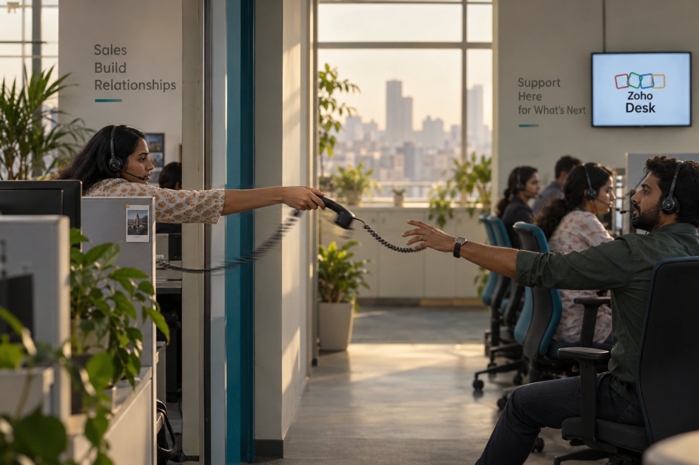 Zoho CRM में मौजूद ग्राहक संदर्भ को Zoho Desk सहायता कार्य से जोड़ना चयन का आधार बनता है।