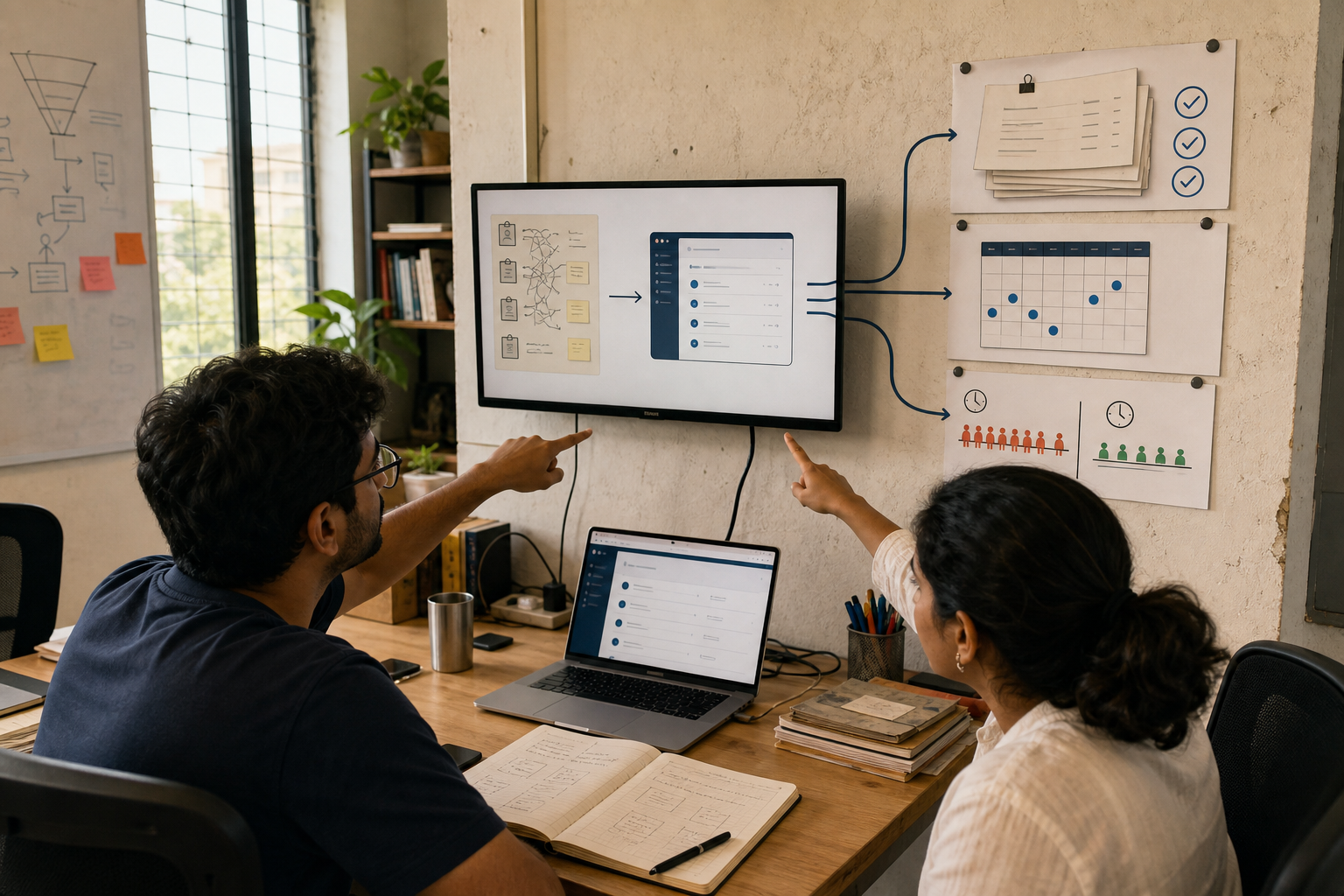 Startup team demonstrating customer traction and product evidence to an investor