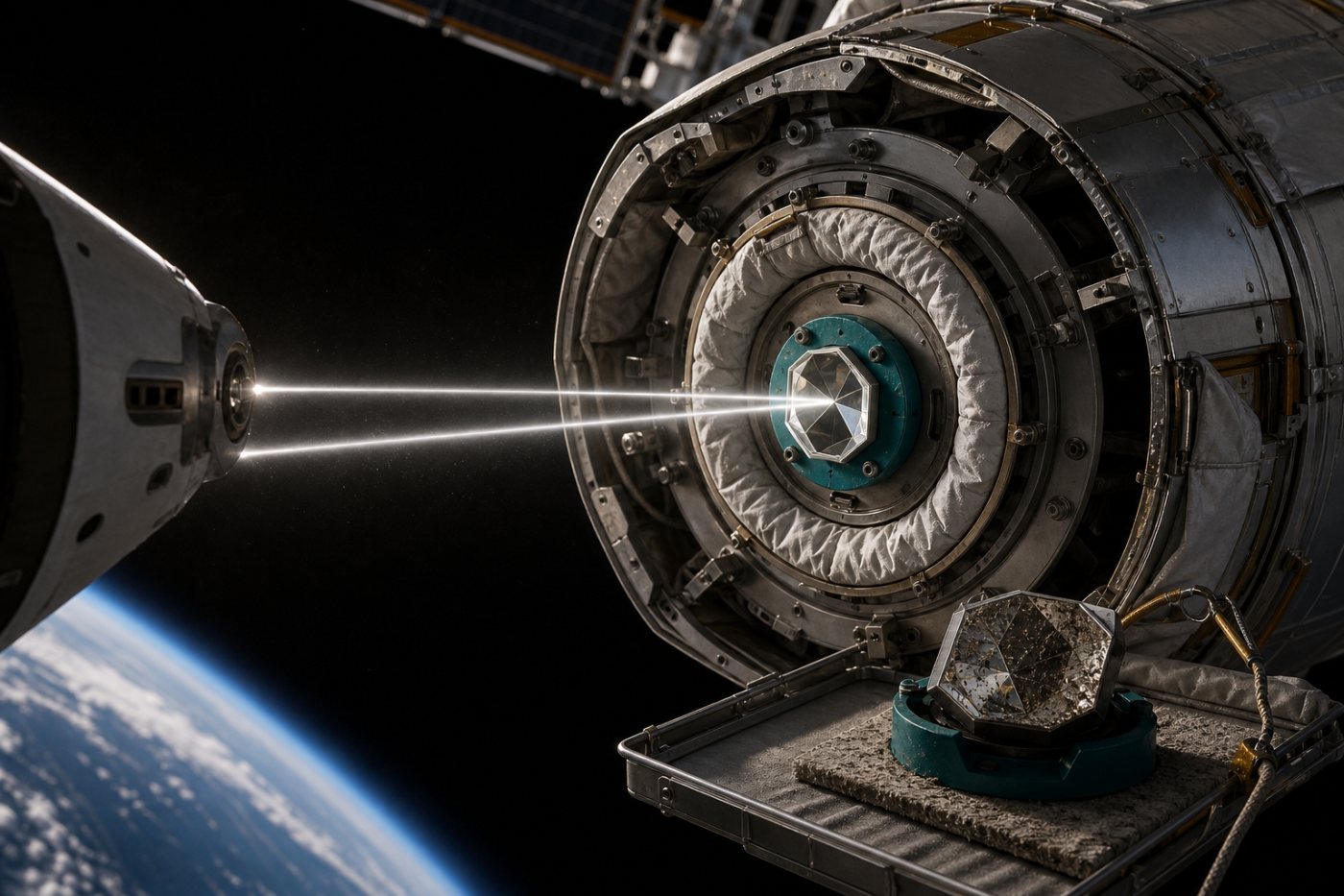 Le nouveau rétroréflecteur d’Harmony renvoie un signal de navigation propre, contrairement à l’ancien dispositif couvert de résidus.