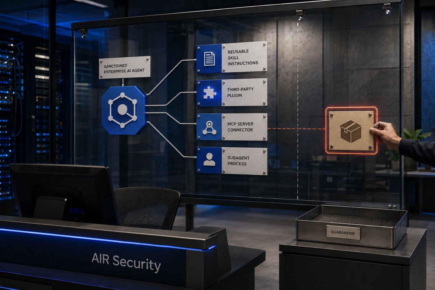 AIR Security descobre agentes autorizados e desconhecidos e relaciona os complementos usados por cada um.