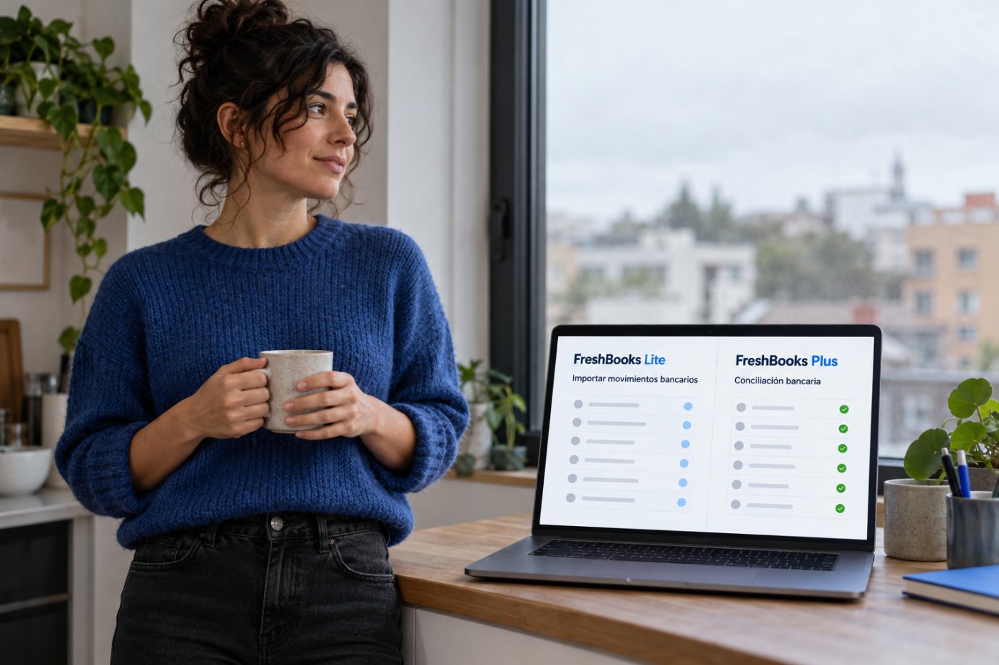 FreshBooks Lite importa movimientos bancarios, mientras que Plus añade la conciliación de cuentas.
