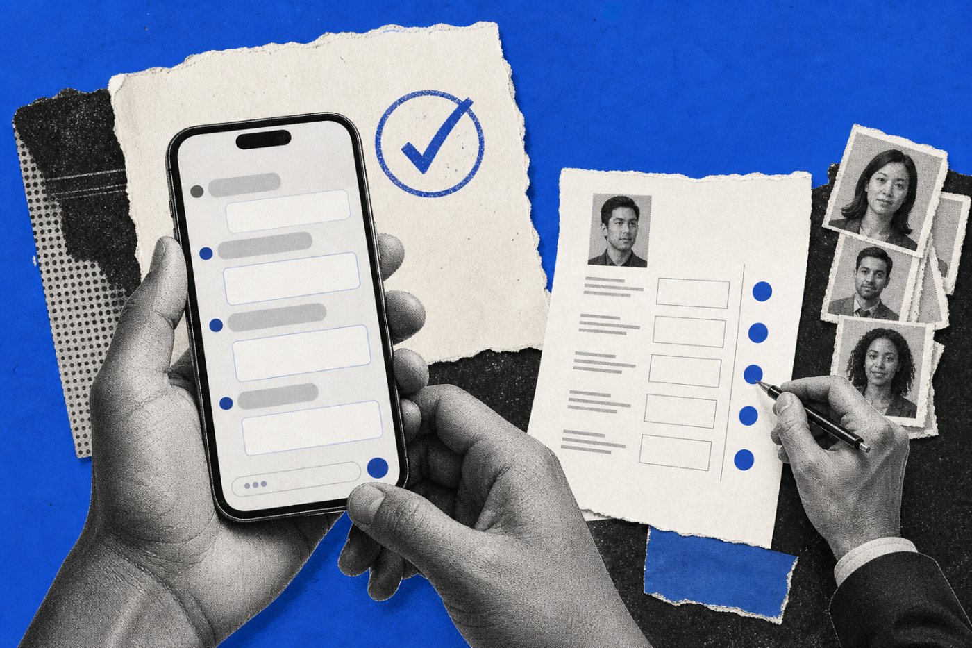Alur kandidat dari aplikasi PageUp melalui lima pertanyaan teks Sapia.ai hingga skor dan daftar pendek.