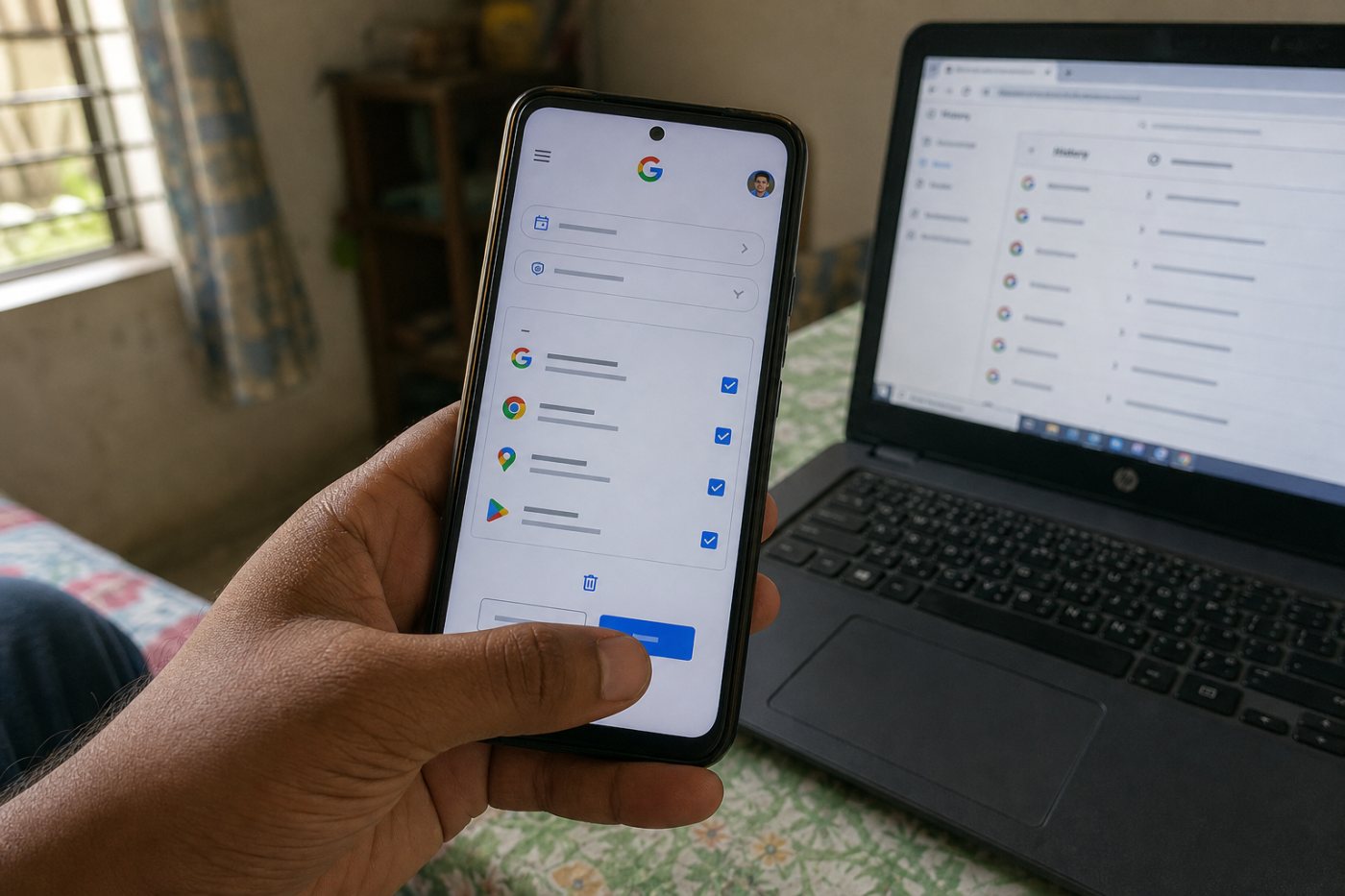 সঠিক Google Account-এ তারিখ ও পণ্য অনুযায়ী activity বেছে মুছে ফেলা হচ্ছে