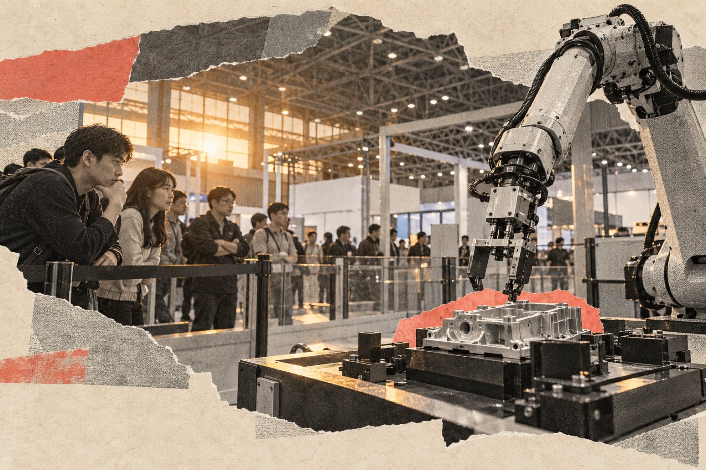 킨텍스 산업 AI EXPO 로봇 스타디움에서 AI 로봇이 현장 시연을 하는 장면