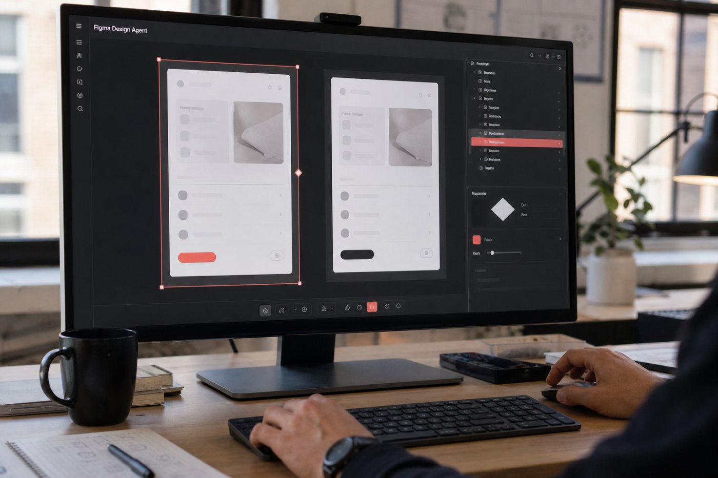 A selected Figma frame is duplicated for a bounded Design Agent revision while the original remains available for review.