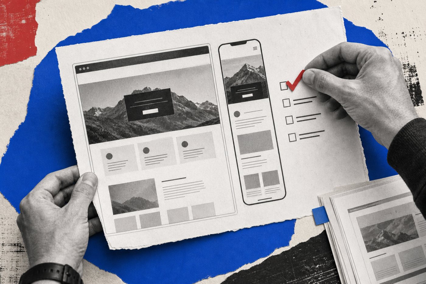 A client reviews a defined homepage prototype against written acceptance and revision criteria.