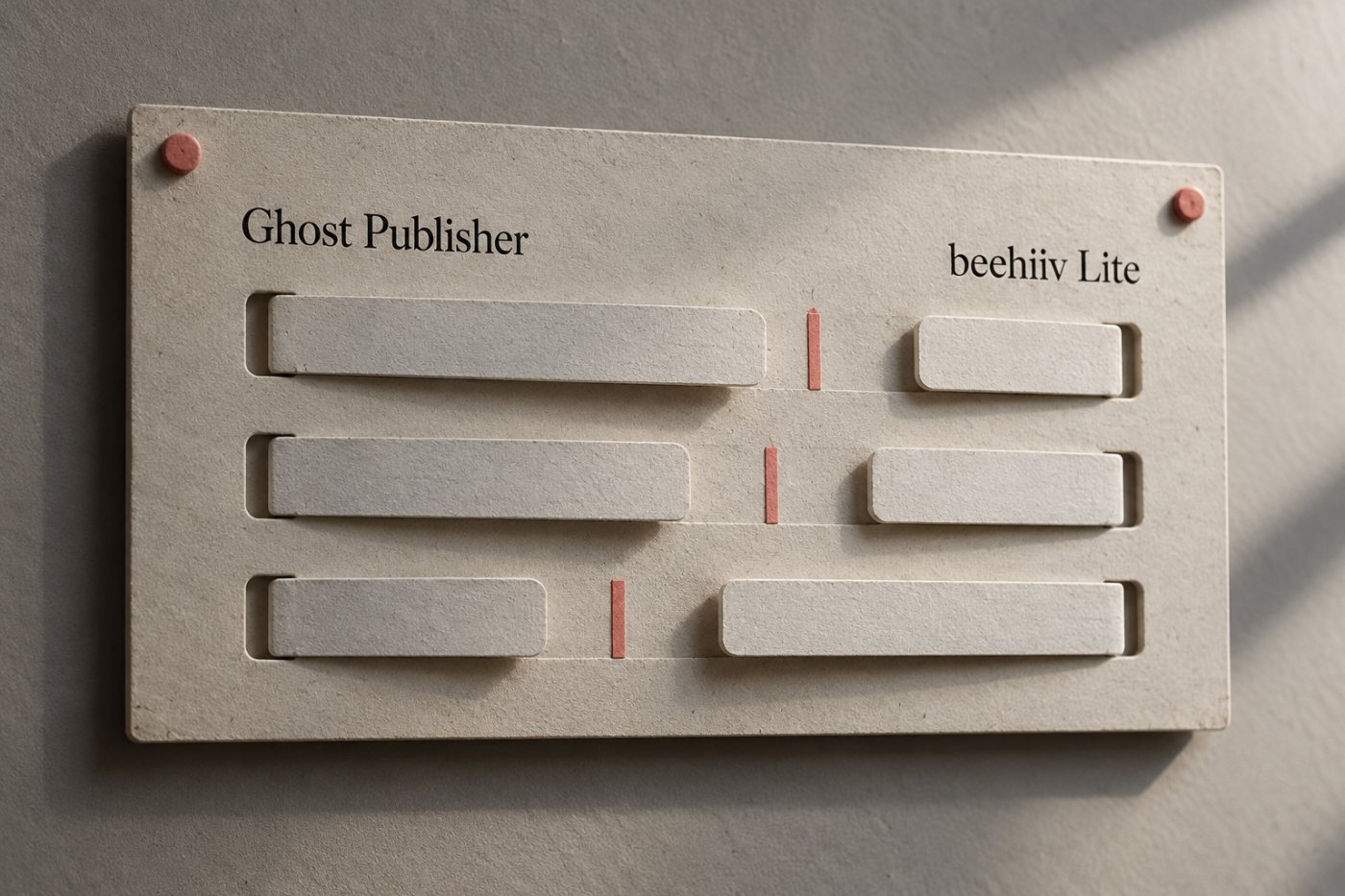 Ghost Publisher un beehiiv Lite cenu salīdzinājums pie 1000, 5000 un 10 000 abonentu, maksājot par gadu.