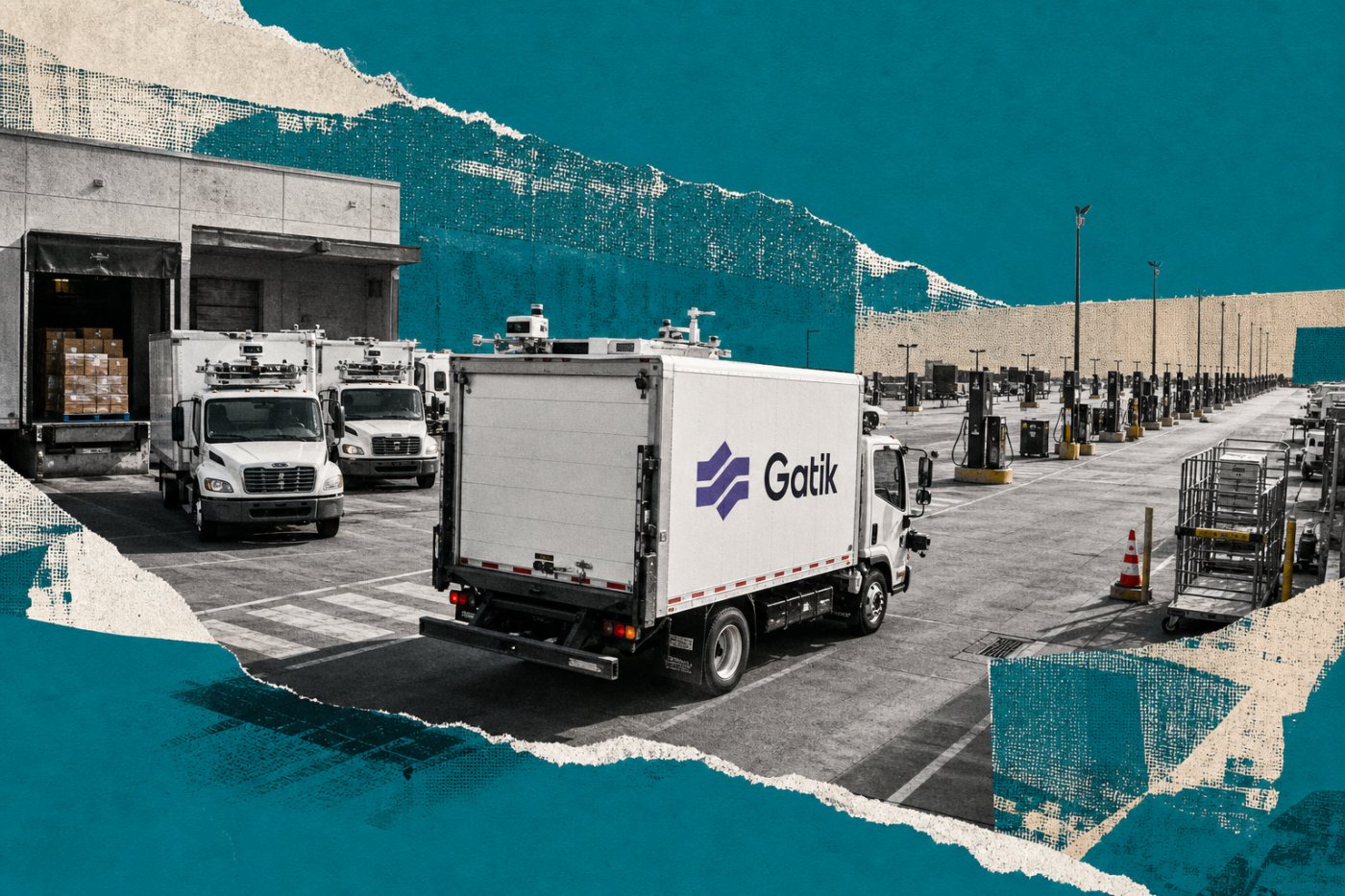 أسطول Gatik العامل يغادر مركز توزيع بينما تستعد البنية التشغيلية لتوسعه من عشرات الشاحنات.