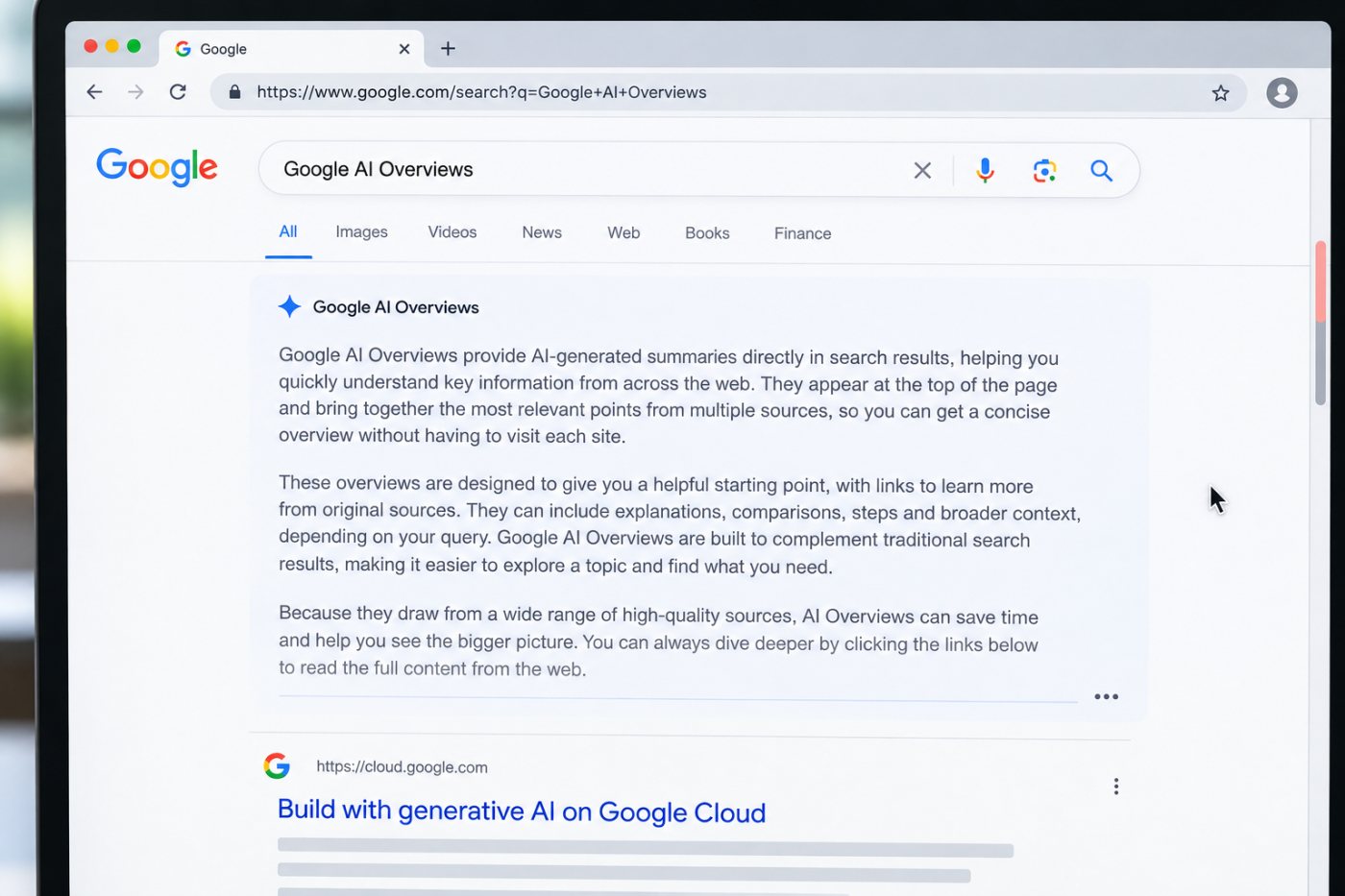 Die begonnene Scrollbewegung stoppt die dynamische Erweiterung der Google AI Overview und erhält die aktuelle Leseposition.