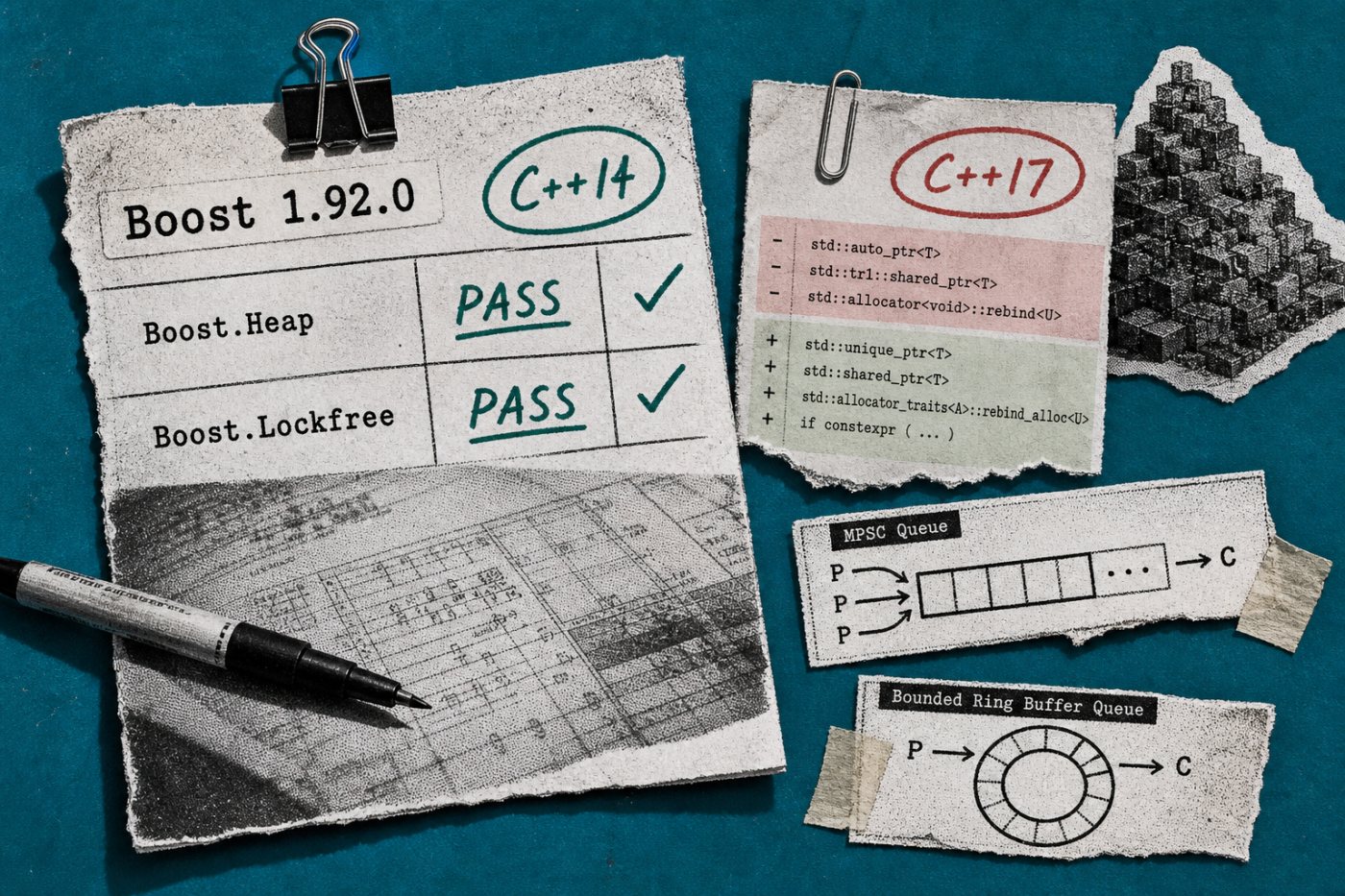 Boost.Heap and Boost.Lockfree support C++14 in version 1.92 but require C++17 in future releases.