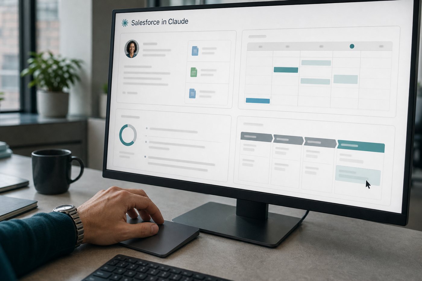 Salesforce in Claude bereitet einen Kundentermin vor und ordnet Deal- sowie Pipeline-Informationen.