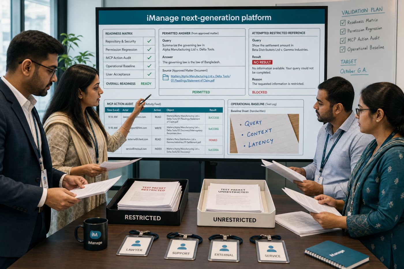 content migration ছাড়াই permission regression, audit ও baseline দিয়ে iManage rollout যাচাই