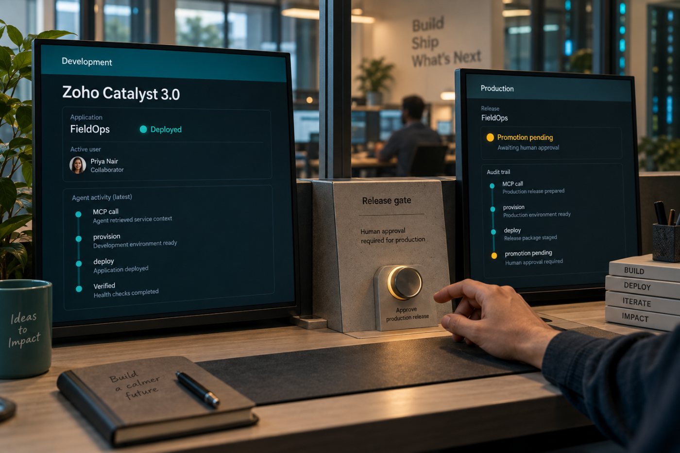 Catalyst 3.0 میں development deployment مکمل اور production promotion انسانی منظوری پر رکی ہوئی