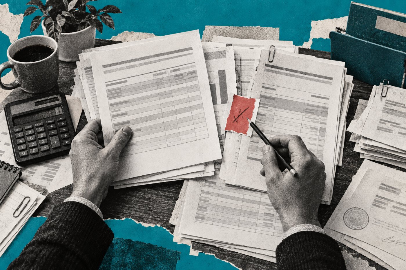 Contrôle final d’un dossier bancaire par rapprochement des tableaux et des justificatifs.
