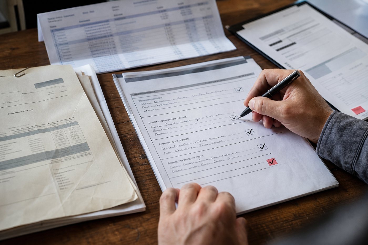 A reporting worksheet verifies commercial bureaus, company identifiers, consumer reporting and guarantee terms before a business credit application.