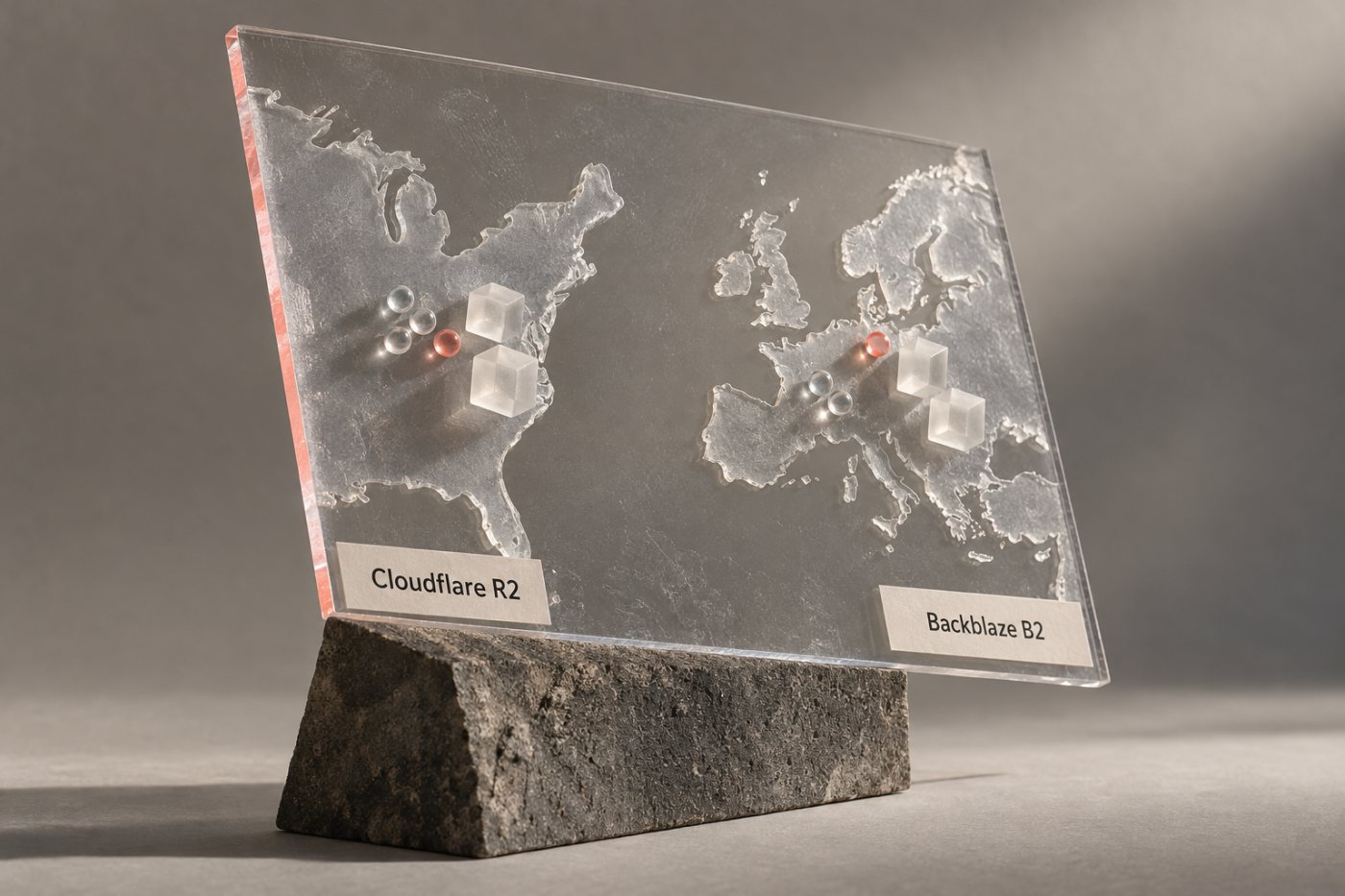 مقایسهٔ عملکرد Cloudflare R2 و Backblaze B2 در مناطق US-East و EU-Central برای اندازههای متفاوت فایل