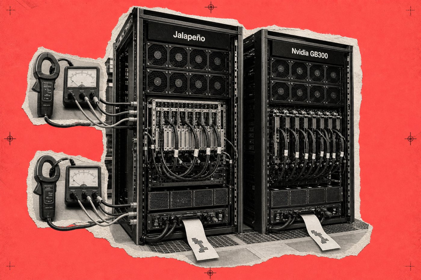 Konfigurasi Jalapeño dan GB300 diukur pada tingkat daya paket serta daya sistem untuk memperlihatkan batas metodologi benchmark.