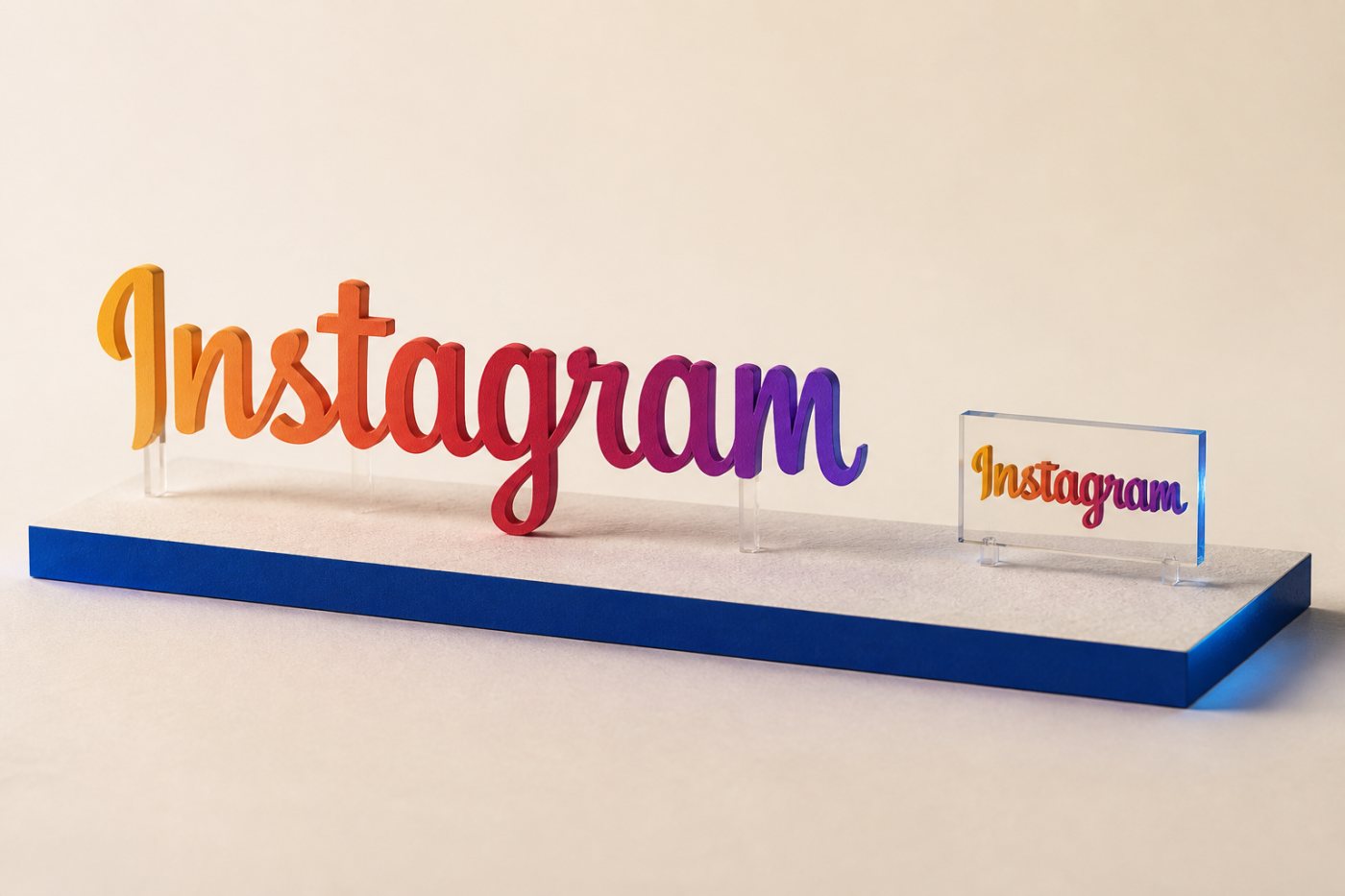 नया Instagram शब्द-चिह्न बड़े और छोटे आकार में दिखता है, जहाँ बदली हुई ‘r’ की पठनीयता अलग पड़ती है।