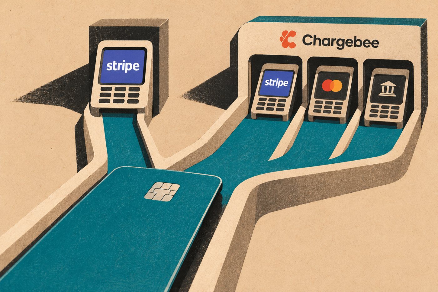 Абонаментно плащане, при което Chargebee може да използва Stripe или друг поддържан платежен шлюз.