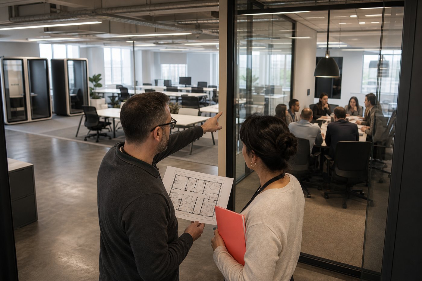A workplace team evaluates crowded and underused areas before considering a real-estate expansion.