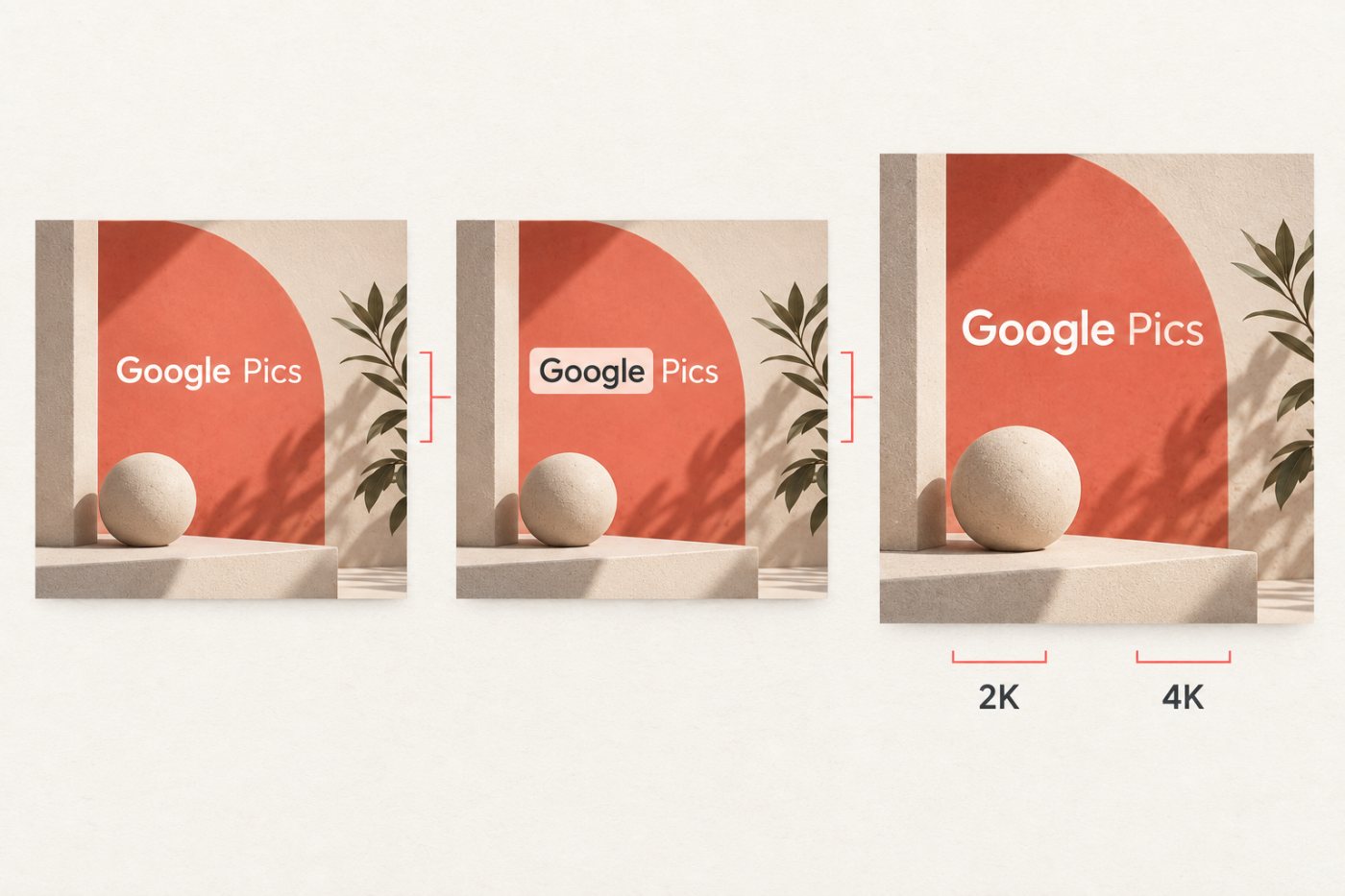 Google Pics میں social graphic، درست شدہ متن اور 4K output کے الگ نتائج