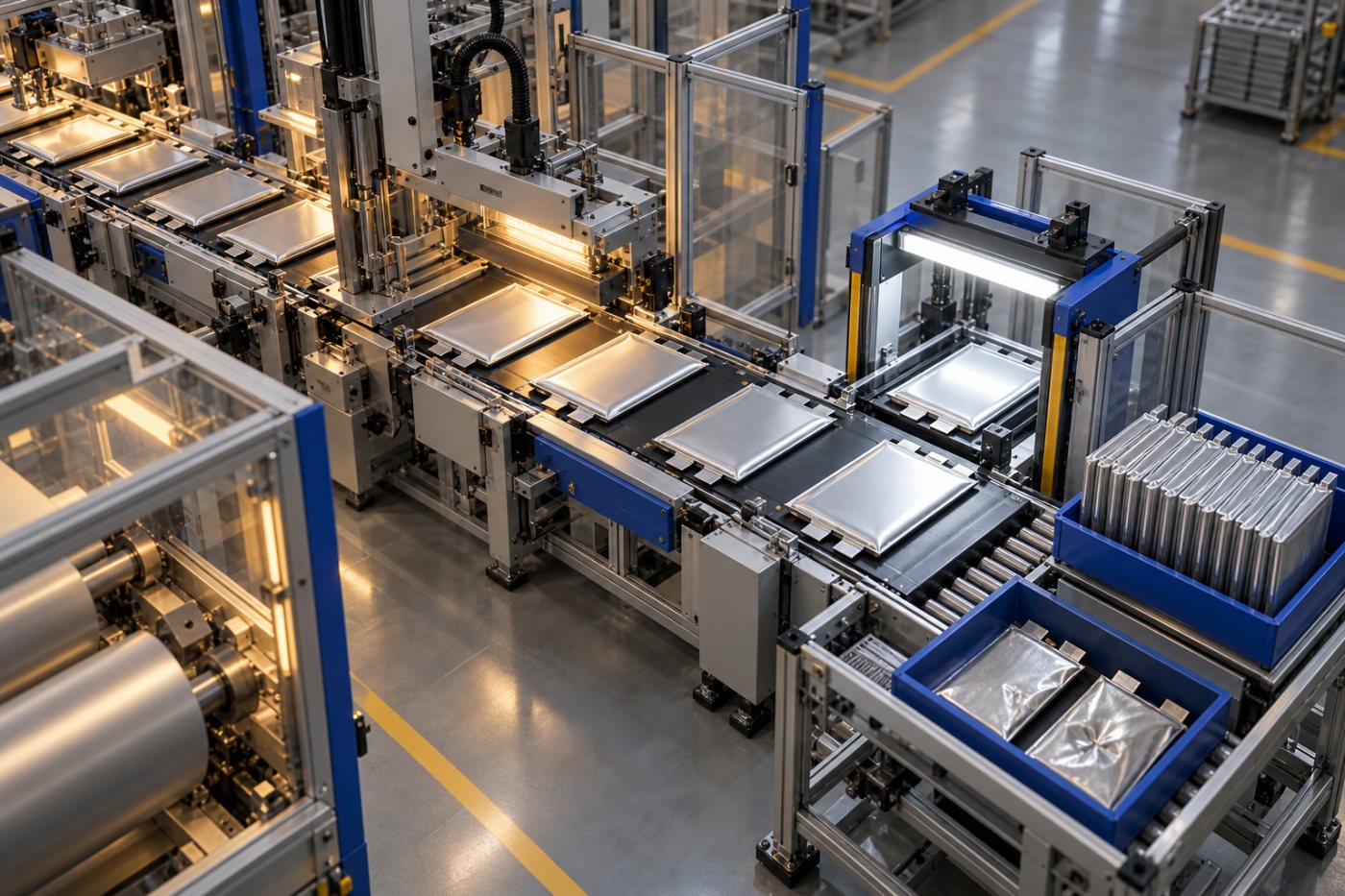 Des cellules ProLogium Gen 3.5 progressent sur une ligne industrielle et passent un contrôle de conformité
