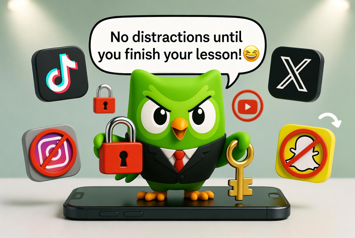The Duolingo Owl Just Got Even Scarier: Now It Can Block TikTok, Twitter, and Your Entire Distraction Empire