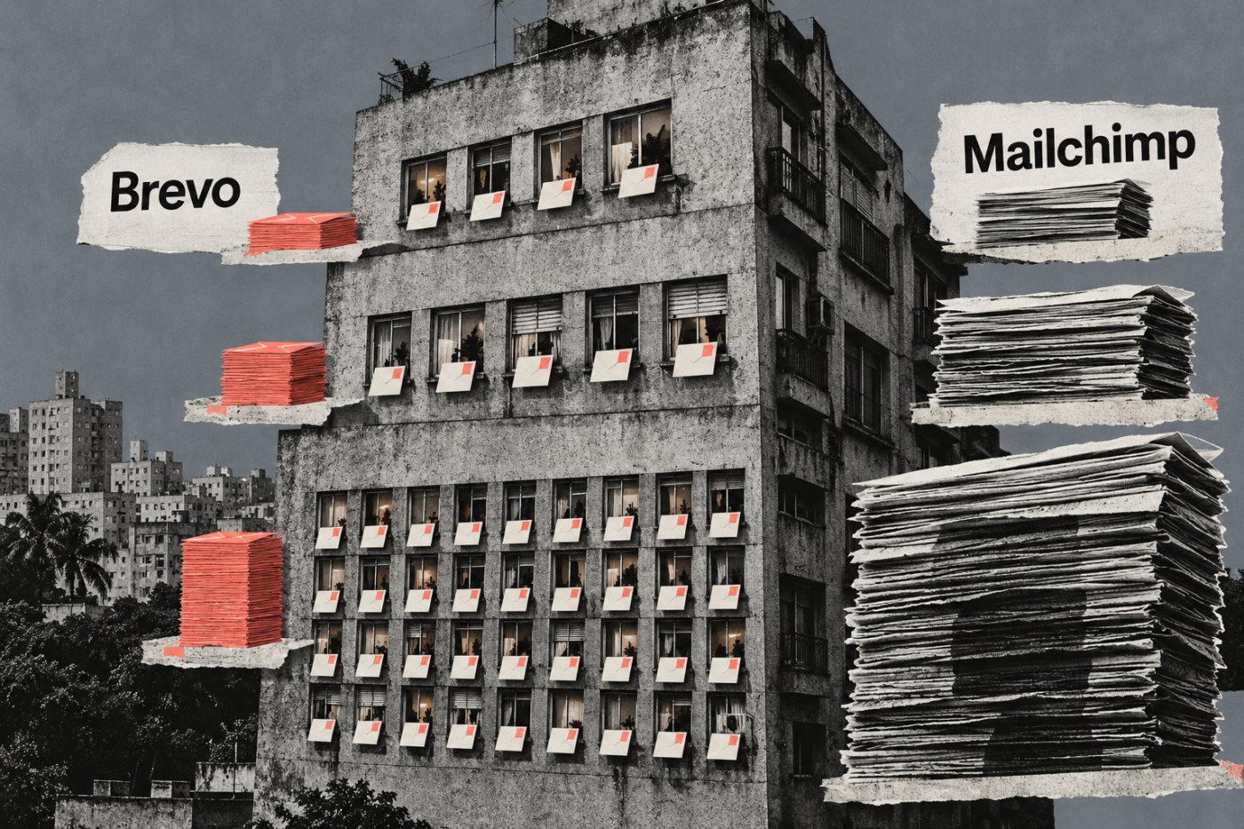 Três listas hipotéticas mostram como o número de contatos e a frequência de campanhas alteram a comparação entre Brevo e Mailchimp.