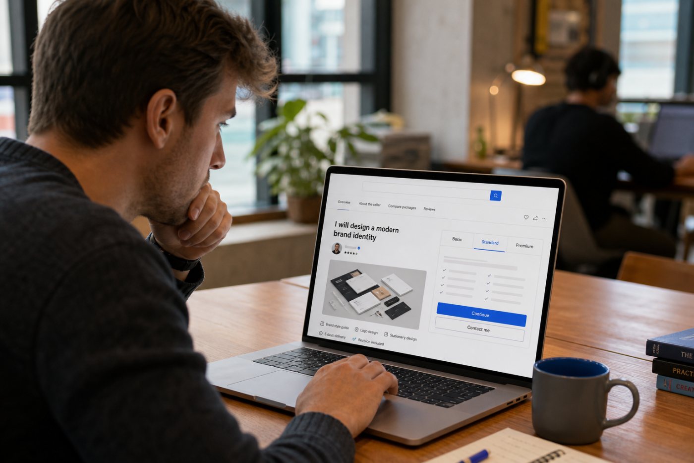 Клиент находит перенесённую услугу через поиск Fiverr Marketplace и получает доступный путь к заказу.