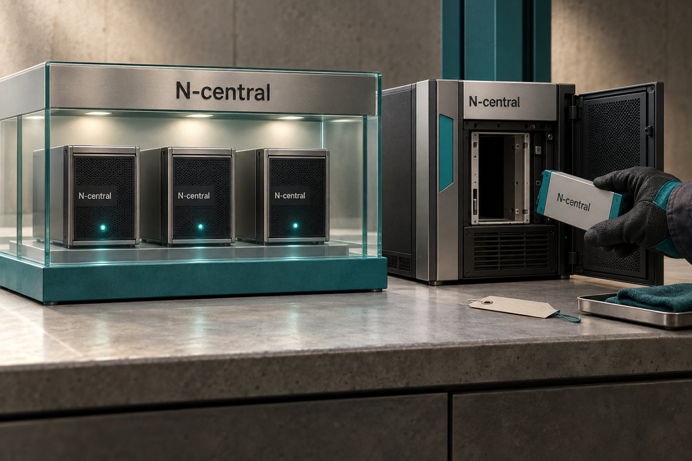 Inventaris memisahkan N-central hosted yang telah ditambal penyedia dan server on-premises yang memerlukan HF4.