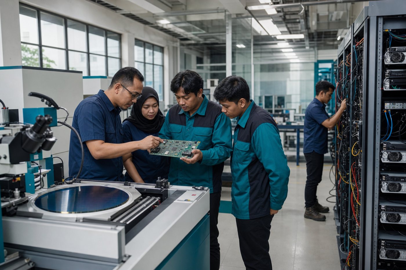 Insinyur Indonesia berlatih dengan perangkat semikonduktor dan komputasi untuk mendukung ekosistem AI.