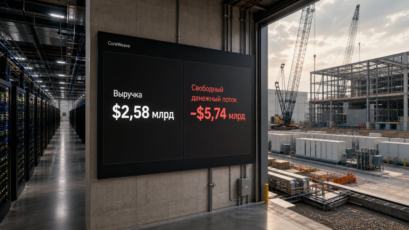 CoreWeave удвоила выручку, но сожгла почти $5,74 млрд свободного потока