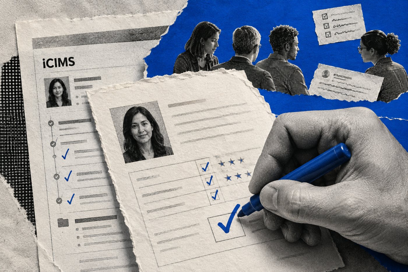 Un responsable revisa y aprueba una candidatura desde Microsoft Teams mientras iCIMS conserva el registro en el ATS.