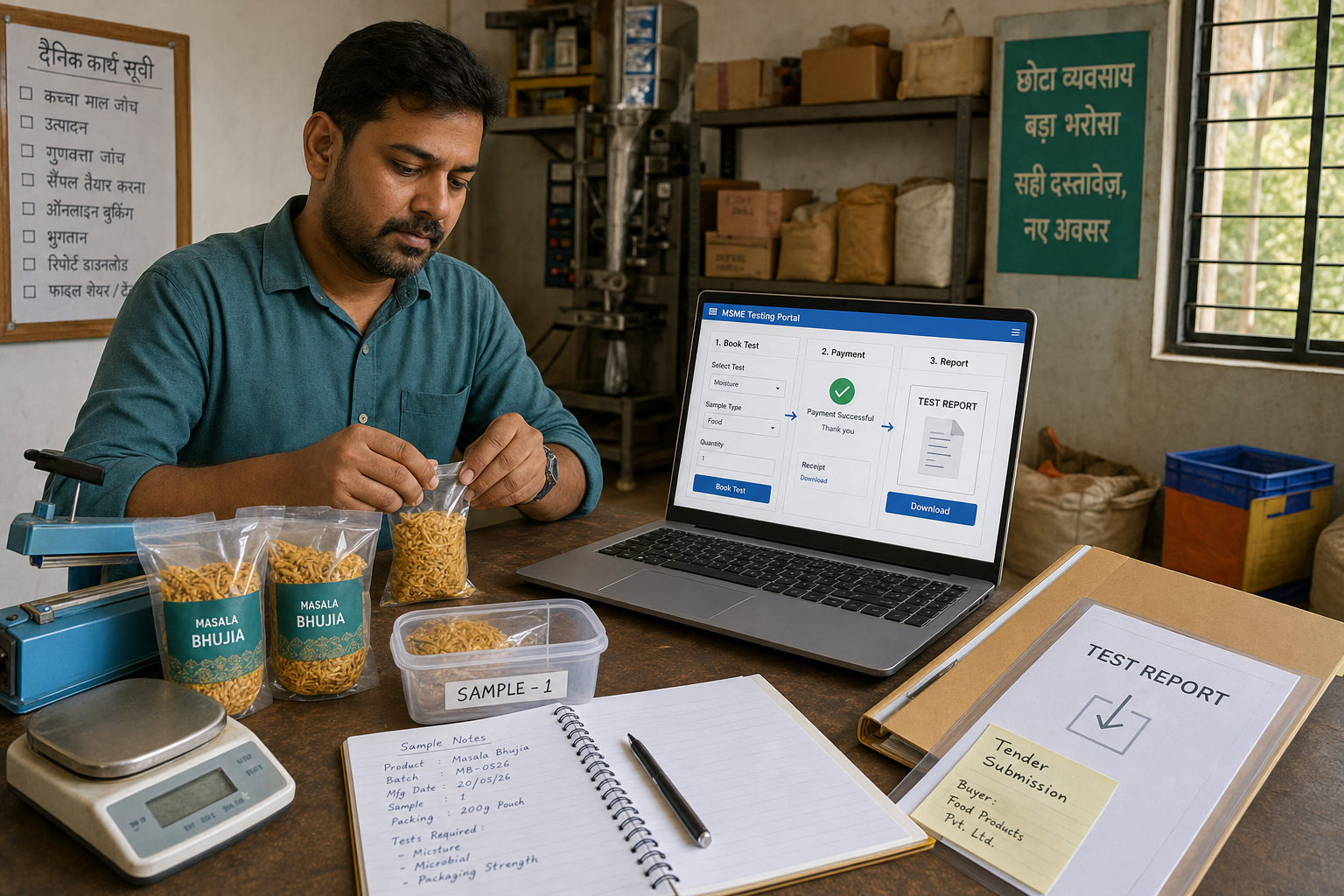 छोटे व्यवसाय द्वारा MSME Testing Portal पर नमूना जांच बुक करने और रिपोर्ट डाउनलोड करने की प्रक्रिया