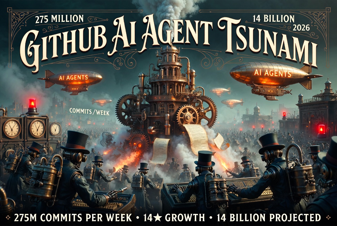 GitHub’s AI Agent Tsunami: 275 Million Commits a Week, 14 Billion Projected for 2026 — And the Platform Is Starting to Crack