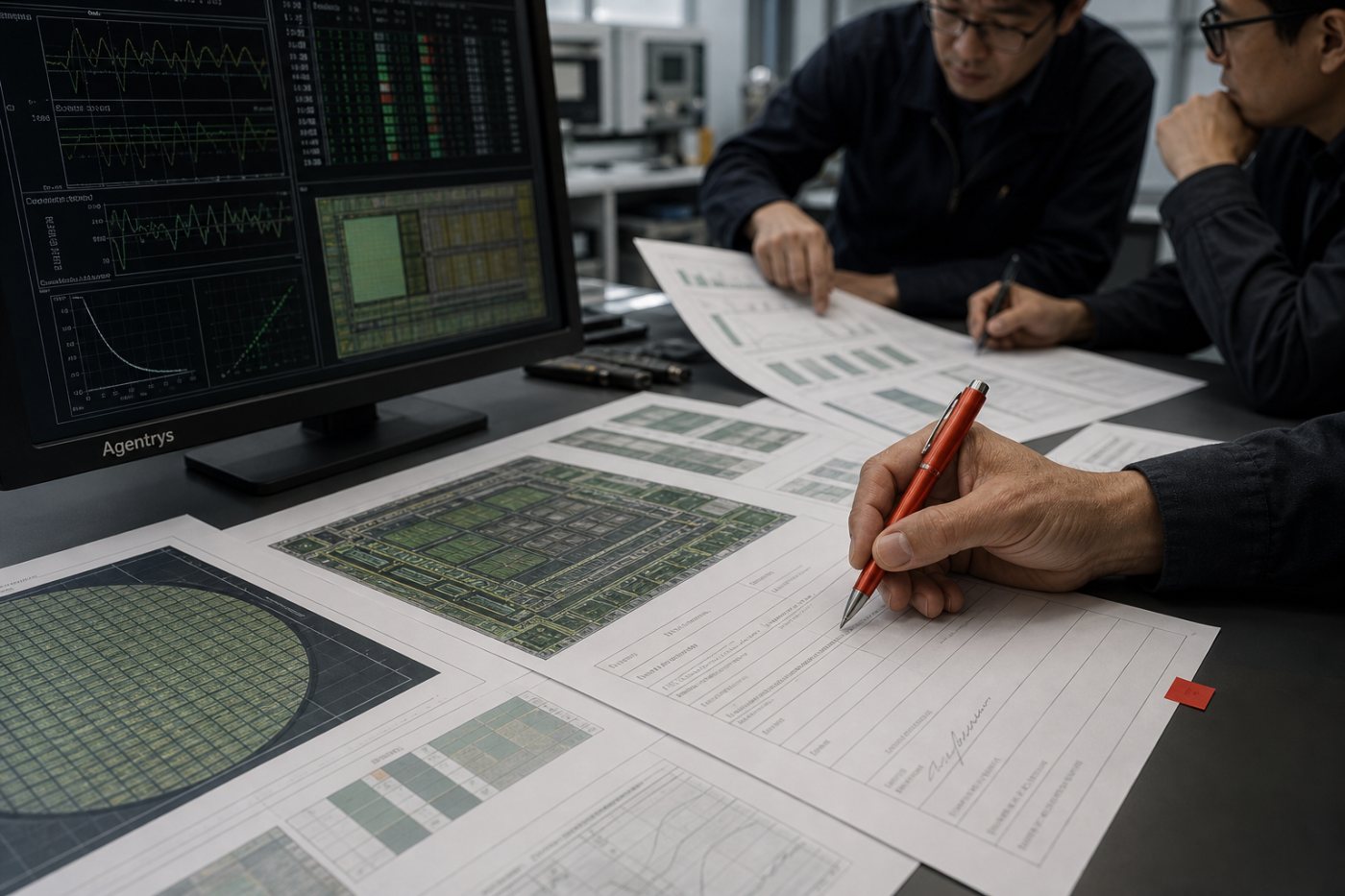 Engenheiros validam os resultados dos agentes antes de liberar o projeto do chip para fabricação.