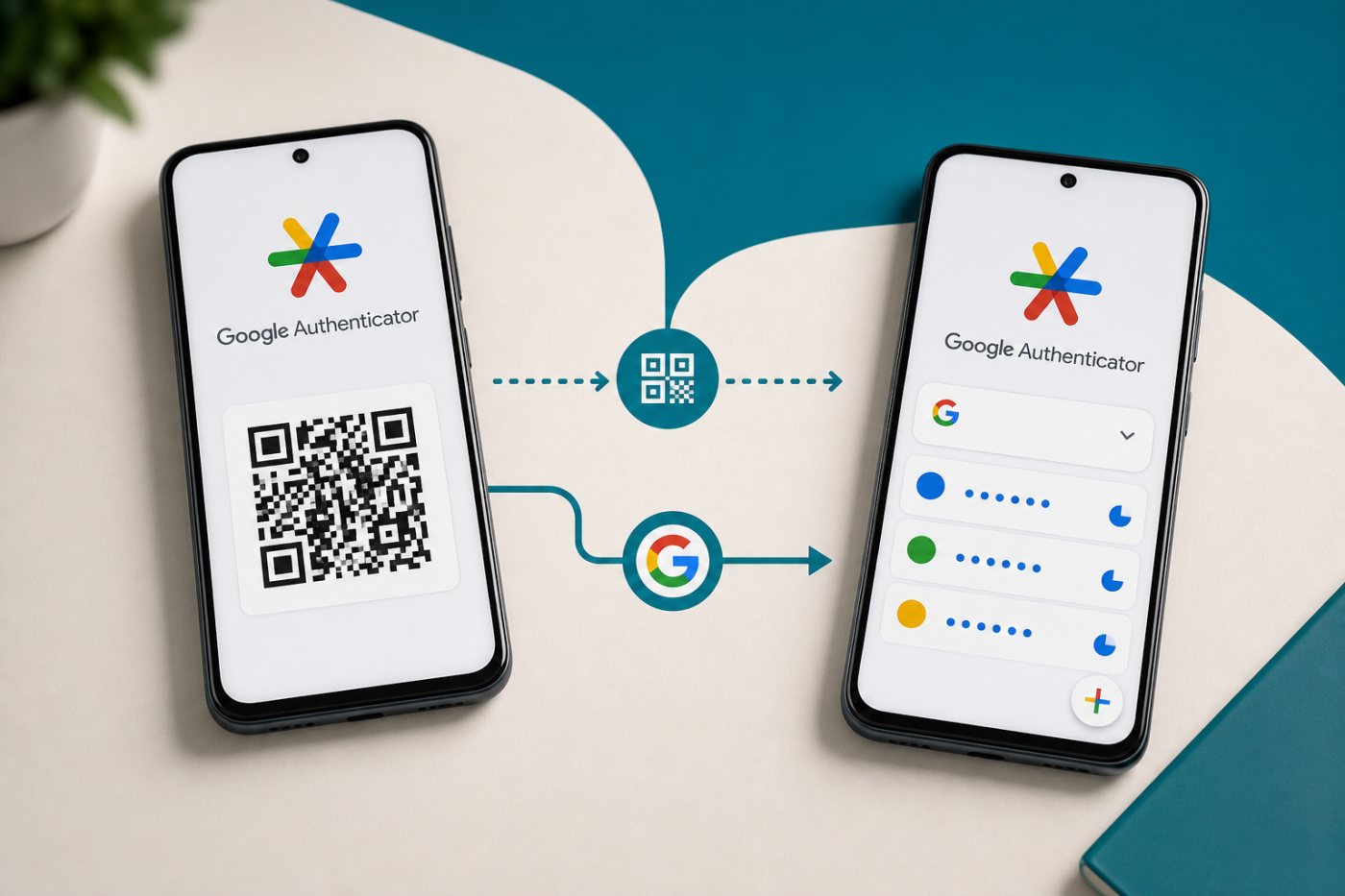 Google Authenticator में खाते से समन्वय और पुराने फोन से QR स्थानांतरण के बीच चुनाव