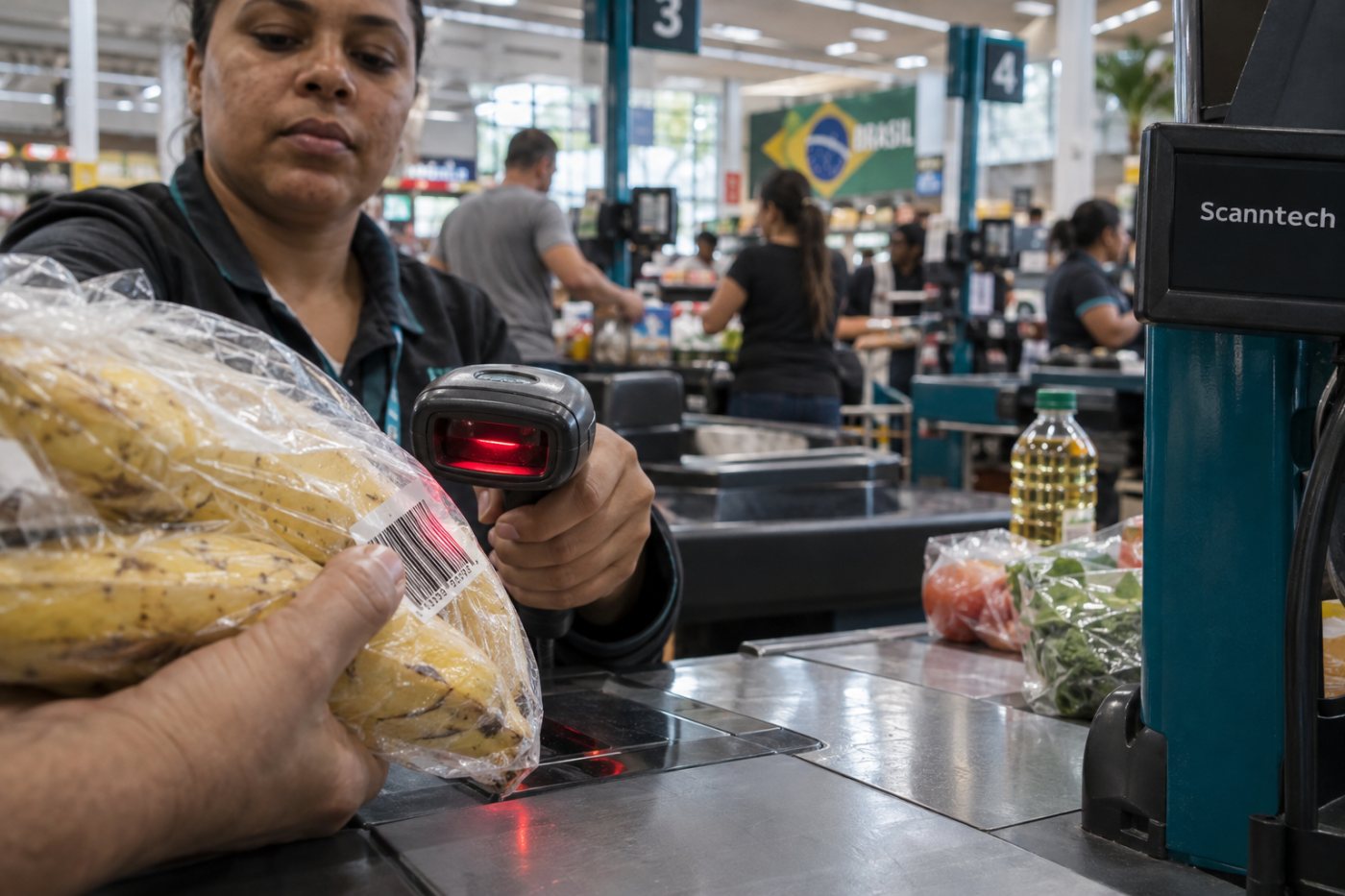 Uma venda no caixa de supermercado alimenta a rede de dados comerciais da Scanntech.