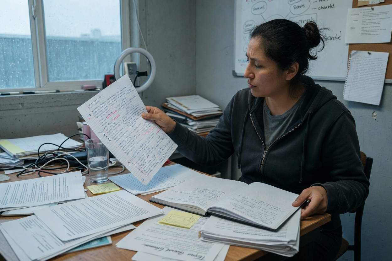 Person examining examples of effective guidelines written down