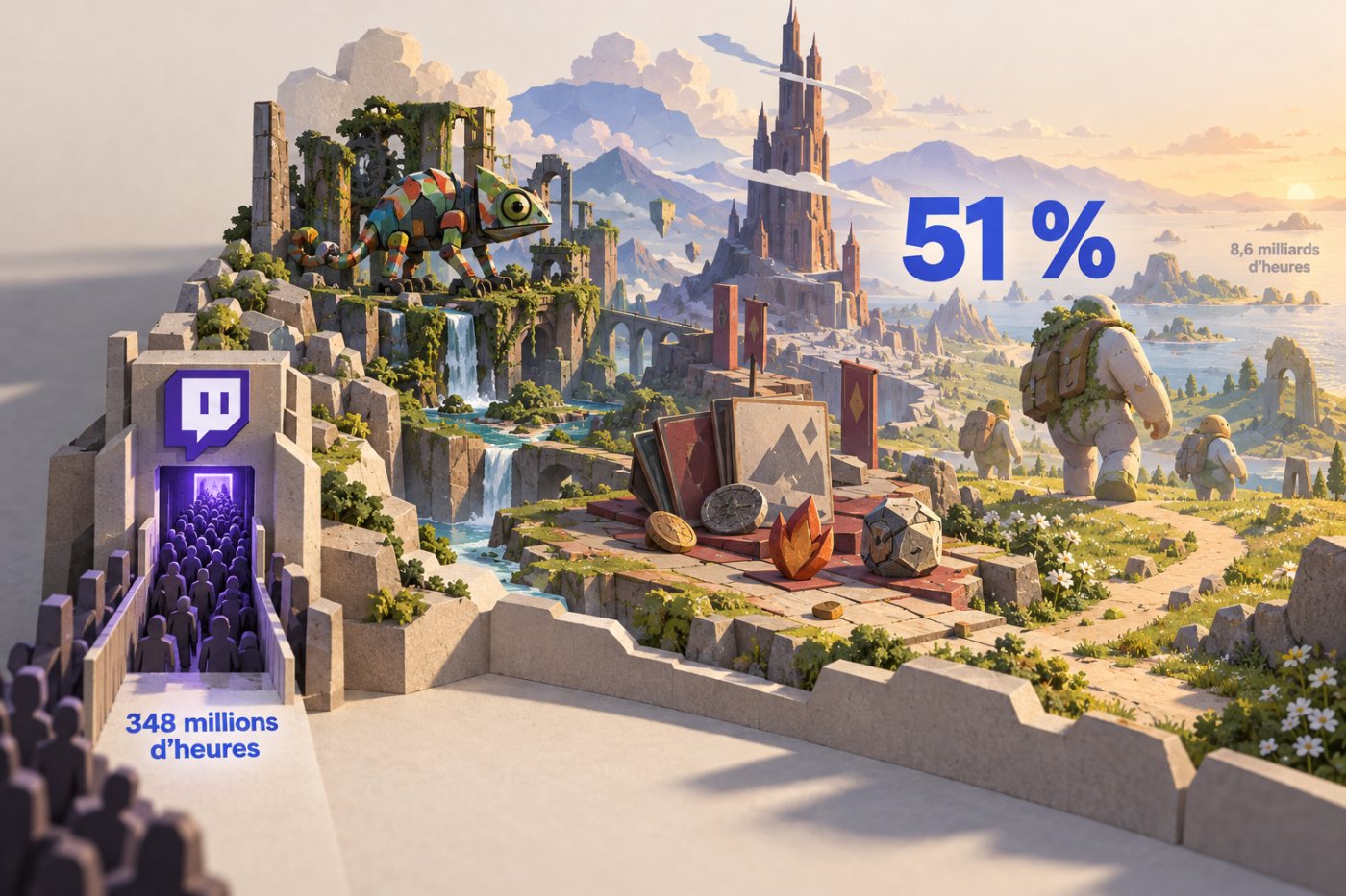 Les univers de Meccha Chameleon, Slay the Spire 2 et Big Walk illustrent la progression de 51 % des contenus indépendants sur Twitch.