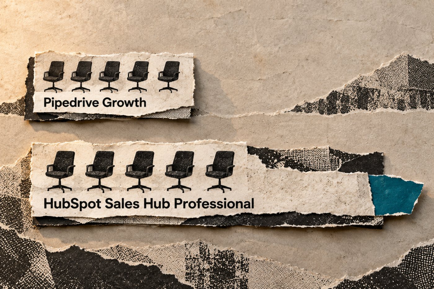 Penkių pardavėjų „Pipedrive Growth“ ir „HubSpot Sales Hub Professional“ metinių vietų kainų palyginimas.