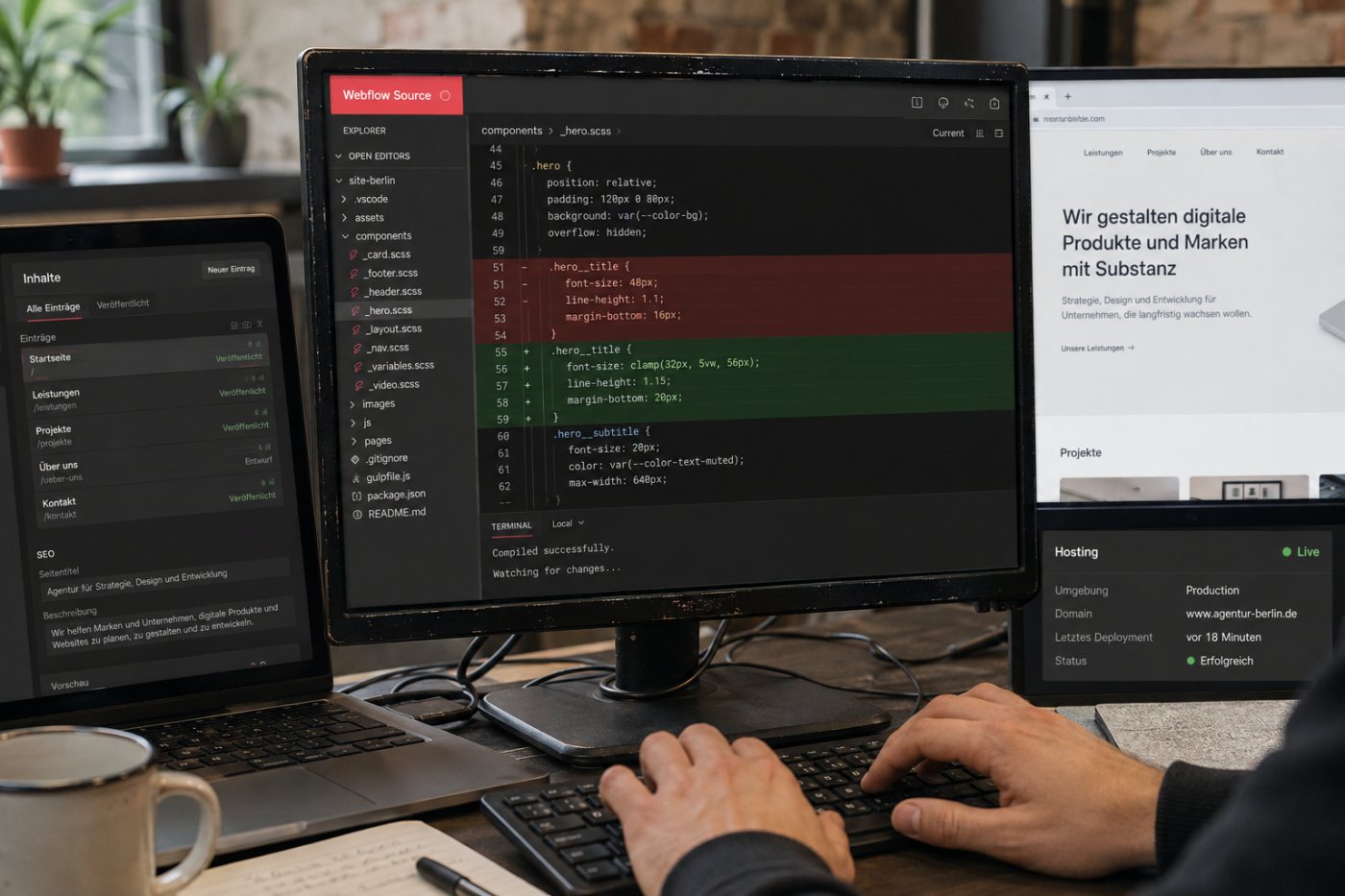 Webflow Source verbindet eine bestehende Website-Codebasis mit CMS, Hosting und Marketingwerkzeugen für die Agentenarbeit.
