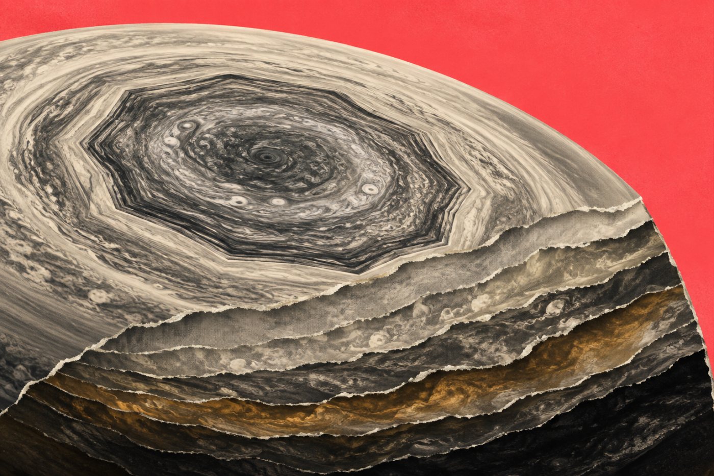 El decágono se integra en una corriente en chorro y atraviesa varias capas de la atmósfera del polo sur de Saturno.