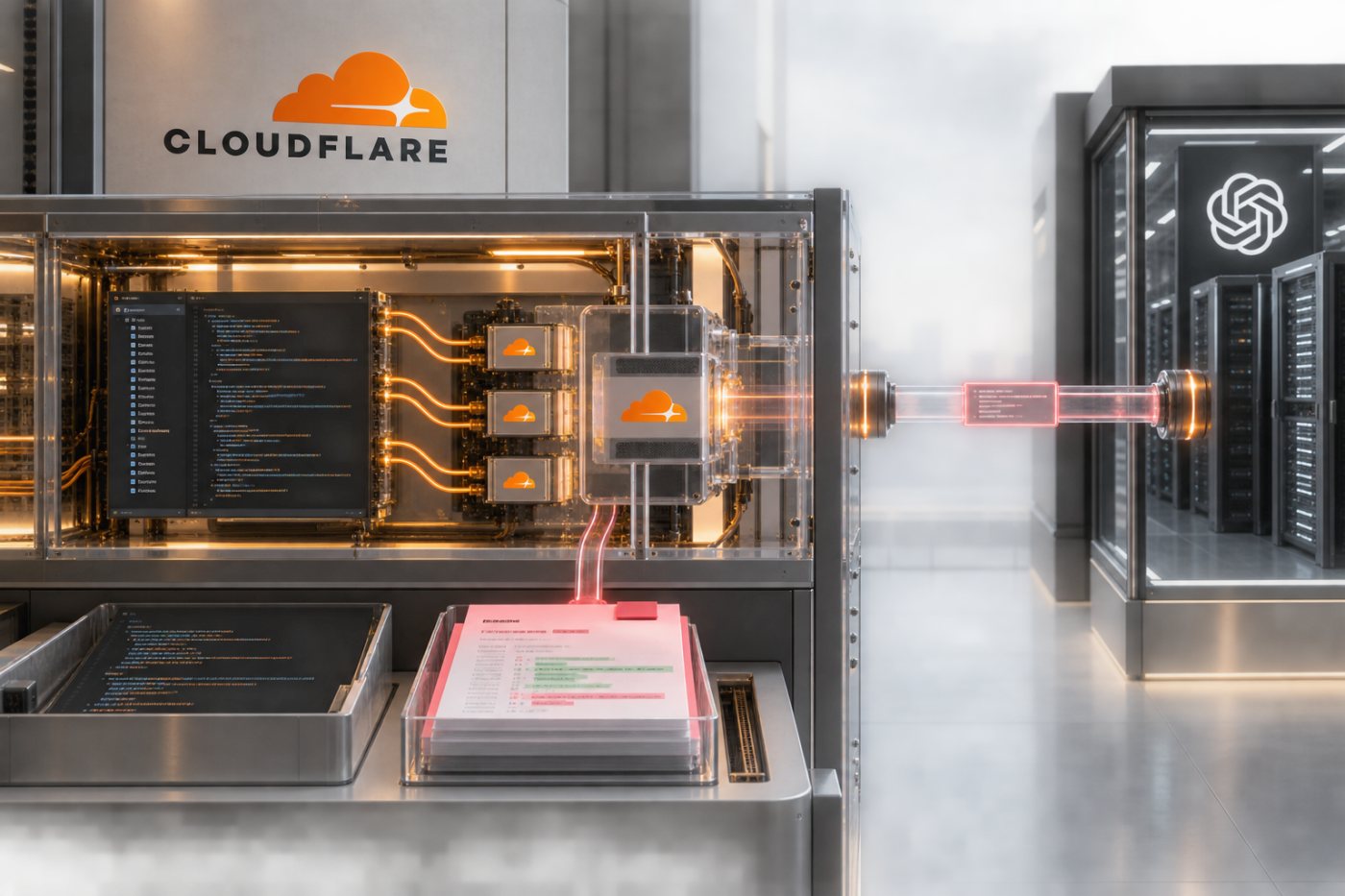 Le code autorisé est traité chez Cloudflare, tandis que l’inférence a lieu sur les serveurs d’OpenAI avant le retour de la réponse.